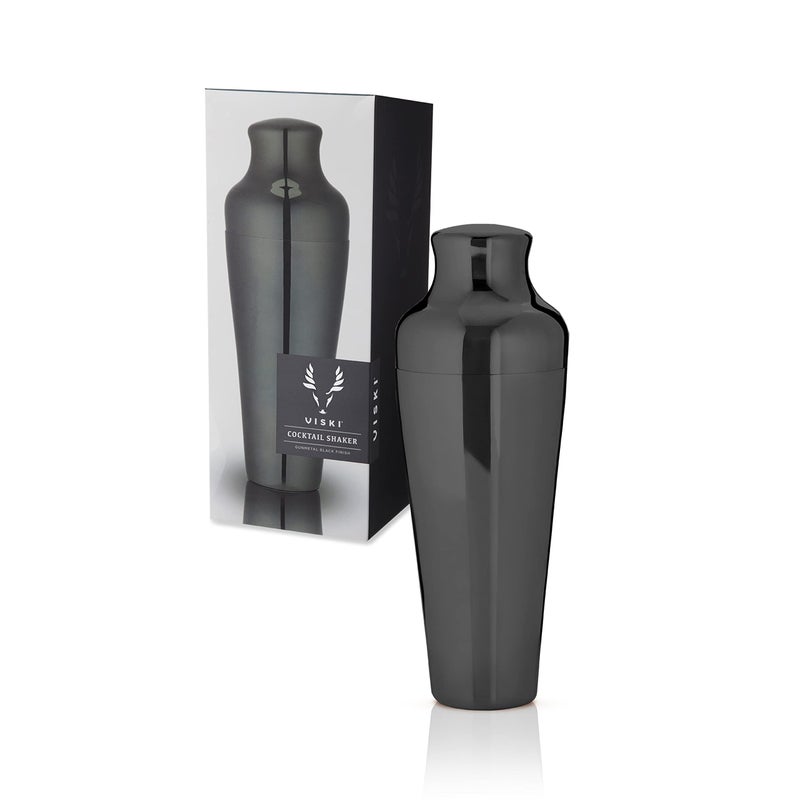 Viski Parisian Cocktail Shaker for Cold Brew Cocktails, Margarita, Espresso Martini, Contoured High Shine Polished Stainless Steel Martini Shaker, Home Bar, Bartender Gifts, 25 oz, Set of 1, Black - Image 1
